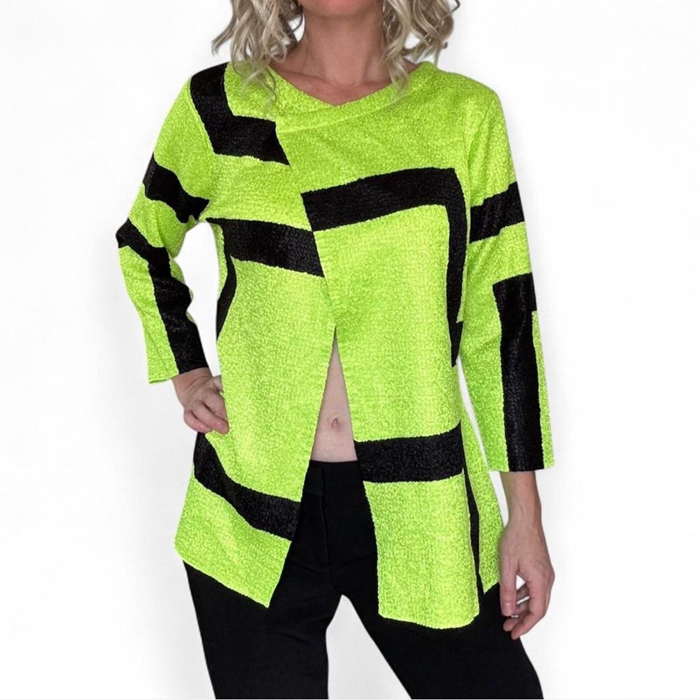 Berek Crinkle Top Womens PM Mod Geometric Avant Garde Artsy Neon Textured Jacket